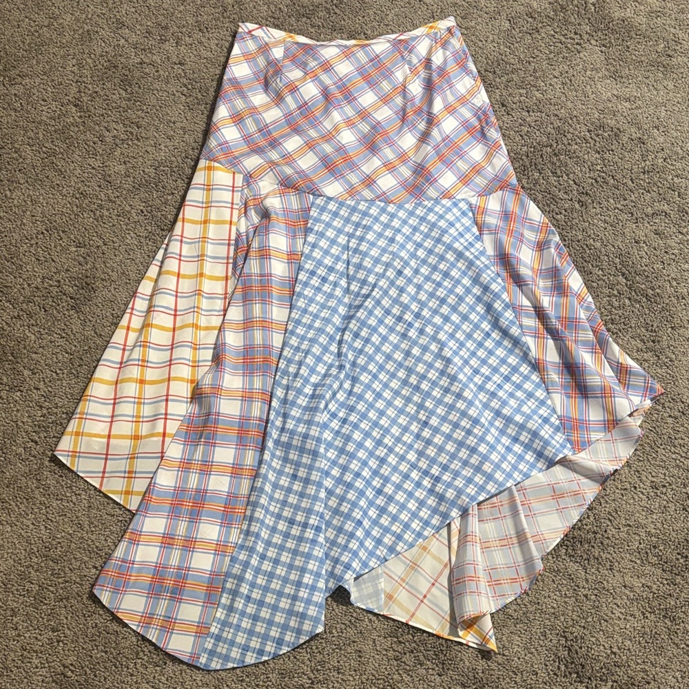 Veronica Beard Asymmetrical Handkerchief Skirt Blue and Yellow Plaid, Size 2 - Picture 6 of 8